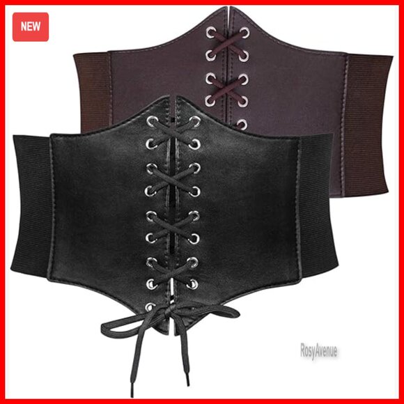 Elastic Lace-Up Waspie Corset Belt, Snap Closure, 7.5\